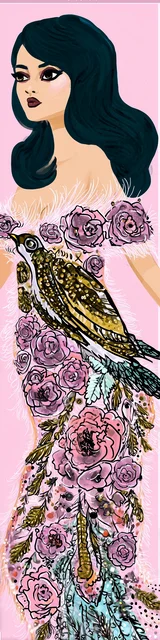 Free unique bookmark featuring a woman in a flowy floral dress